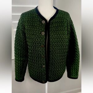 Green Garden Party Heavy Knit Sweater‎ Button Down Over Coat Blazer Jacket Woman